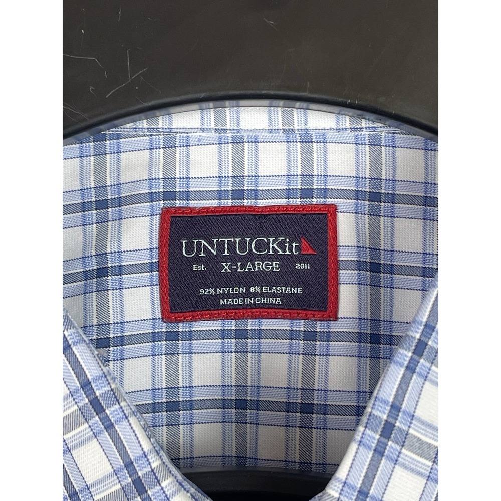 UNTUCKit Oliverhill Shirt Mens XL Blue Plaid Performance Stretch Long Sleeve - Picture 4 of 8